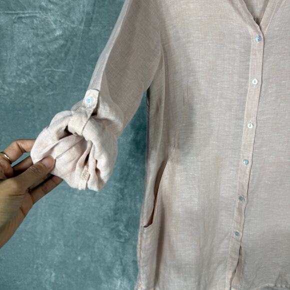 Sigrid Olsen Tunic Top Medium Pink Linen Button up - Picture 9 of 13